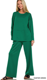 ZENANA, Scuba Side Slit Long Sleeve Pant Set