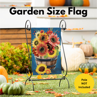 ‘Barrel of Blooms & Pumpkins Burlap’ Decorative Flag