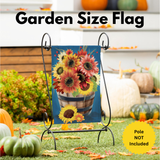 ‘Barrel of Blooms & Pumpkins Burlap’ Decorative Flag