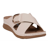 Good Choice Shoes “EANNA” Criss Cross Hardware Comfort Sandals In Nude