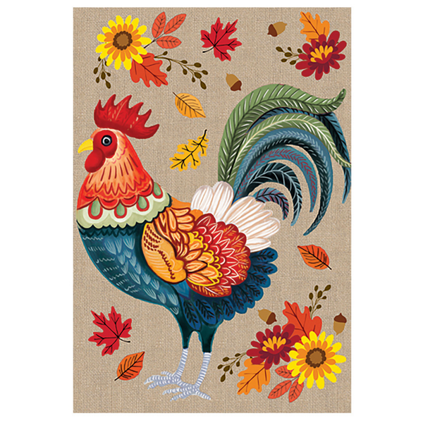 ‘Harvest Rooster Burlap’ Decorative Flag