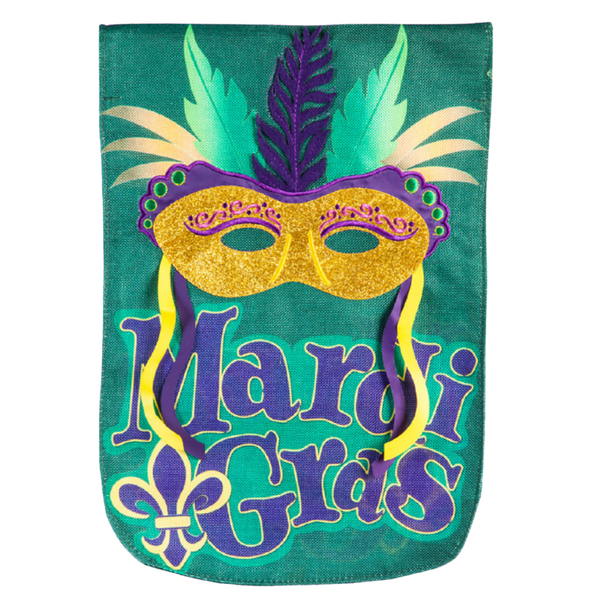 ‘Mardi Gras Mask Burlap’ Decorative Flag