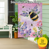 ‘Pollinator Garden Pink Florals Bee Burlap’ Decorative Flag