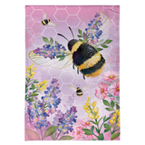 ‘Pollinator Garden Pink Florals Bee Burlap’ Decorative Flag