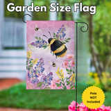 ‘Pollinator Garden Pink Florals Bee Burlap’ Decorative Flag