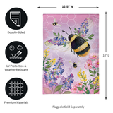 ‘Pollinator Garden Pink Florals Bee Burlap’ Decorative Flag