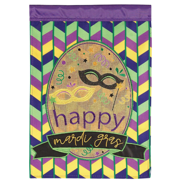 ‘Happy Mardi Gras Double Mask’ Decorative Flag