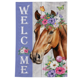 ‘Floral Horse Welcome Moire’ Decorative Flag