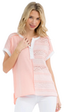 7th Ray Lace Contrast Henley Short Sleeve Top