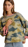 BiBi, Soft Camo Contrast Neck & Roll Up Sweater