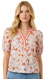 Floral Y-Neck Puff Sleeve Top
