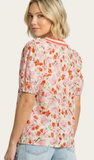 Floral Y-Neck Puff Sleeve Top