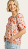 Floral Y-Neck Puff Sleeve Top