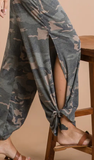 7TH RAY Camo Print Split Side Ankle Tie Pants
