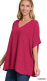 Zenana Oversized V-Neck Pocket Top, Assorted Colors