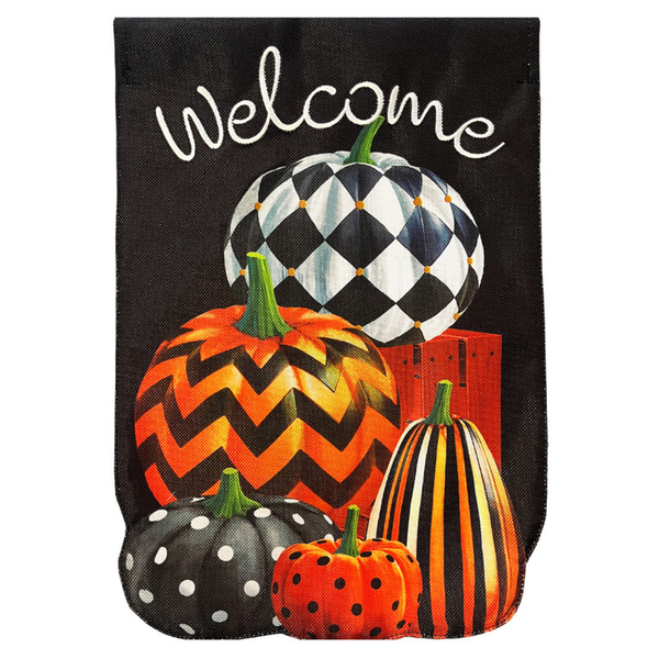 ‘Patterned Pumpkin Stack Burlap’ Decorative Flag
