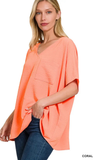 Zenana Oversized V-Neck Pocket Top, Assorted Colors
