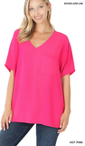 Zenana Oversized V-Neck Pocket Top, Assorted Colors