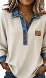 LDC Ribbed Colorblock with Denim Detail Collar Top