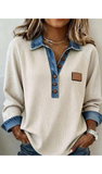 LDC Ribbed Colorblock with Denim Detail Collar Top