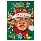‘Merry Highland HoHo’ Burlap Decorative Flag