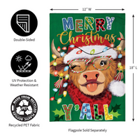 ‘Merry Highland HoHo’ Burlap Decorative Flag