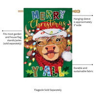 ‘Merry Highland HoHo’ Burlap Decorative Flag