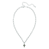 Sorrelli Carly Cross Pendant Necklace in Silver / Volcano