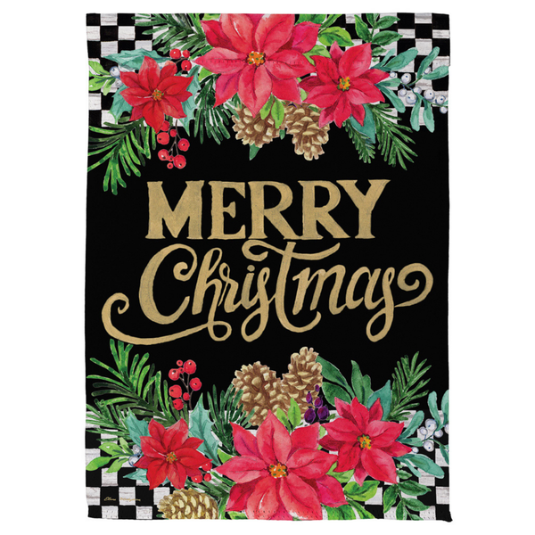 ‘Floral Checkered Merry Christmas’ Decorative Flag