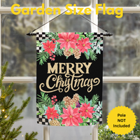 ‘Floral Checkered Merry Christmas’ Decorative Flag