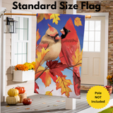 ‘Couple of Fall Cardinals Burlap’ Decorative Flag
