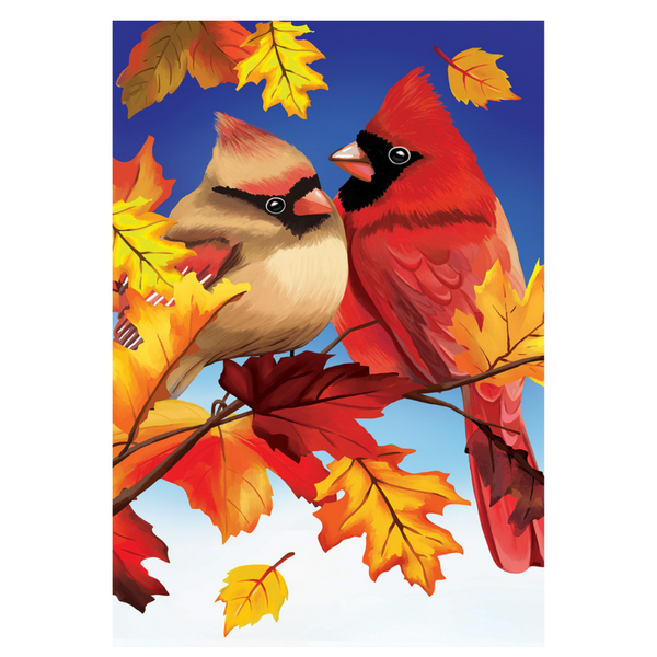 ‘Couple of Fall Cardinals Burlap’ Decorative Flag
