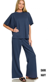 ZENANA Scuba Curved Hem Pant Set, Assorted Colors