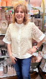 JODIFL Short Sleeve Button Crocheted Top