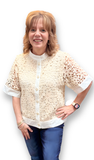 JODIFL Short Sleeve Button Crocheted Top