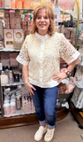 JODIFL Short Sleeve Button Crocheted Top