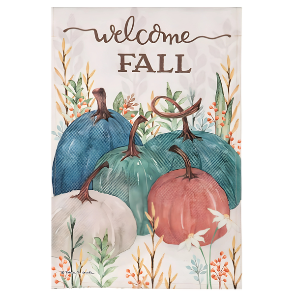 Welcome Fall Pumpkins Burlap Decorative Flag