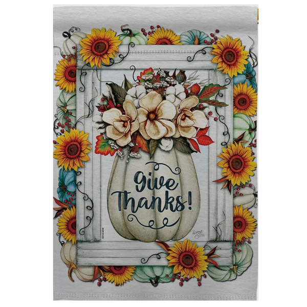 ‘Give Thanks Pumpkin, Magnolias & Sunflowers’ Decorative Flag
