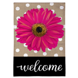 ‘Pink Gerbera Dots’ Burlap Decorative Flag