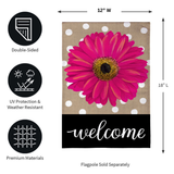 ‘Pink Gerbera Dots’ Burlap Decorative Flag