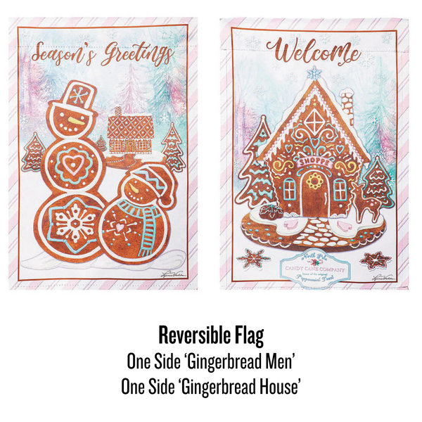 ‘Seasons Greetings Gingerbread REVERSIBLE’ Decorative Flag