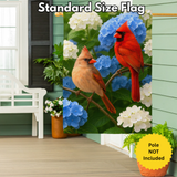 ‘Cardinal Couple Among Hydrangeas’ Decorative Flag
