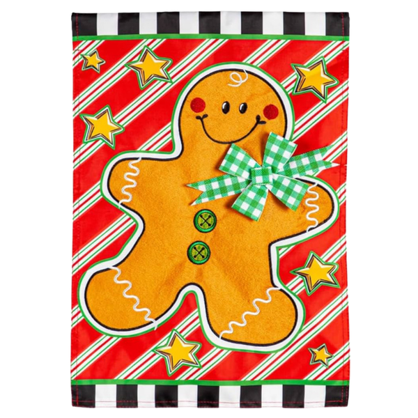 ‘Patterned Gingerbread Man Applique’ Decorative Flag