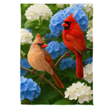 ‘Cardinal Couple Among Hydrangeas’ Decorative Flag
