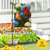 ‘Cardinal Couple Among Hydrangeas’ Decorative Flag
