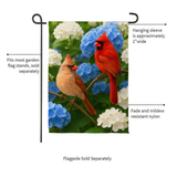 ‘Cardinal Couple Among Hydrangeas’ Decorative Flag