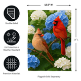 ‘Cardinal Couple Among Hydrangeas’ Decorative Flag