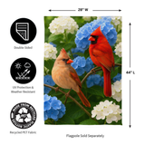 ‘Cardinal Couple Among Hydrangeas’ Decorative Flag
