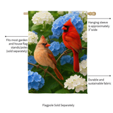 ‘Cardinal Couple Among Hydrangeas’ Decorative Flag