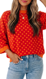 Polka Dot 3/4 Sleeve Pullover, Assorted Colors